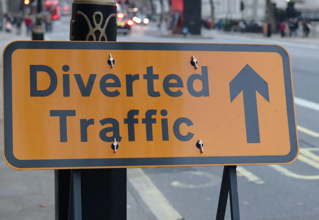 "diverted traffic" sign