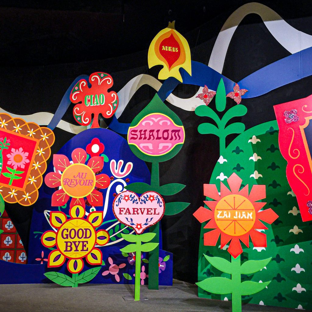 decorative plants with "goodbye" on them in different languages