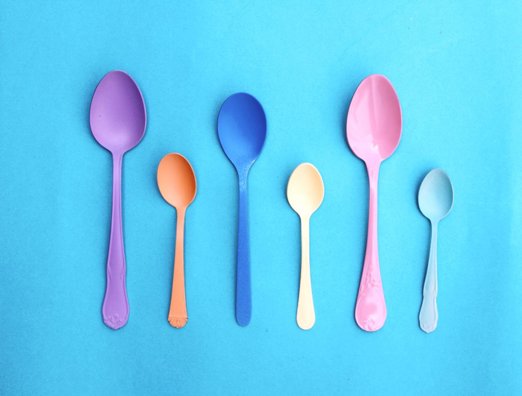six multicoloured spoons