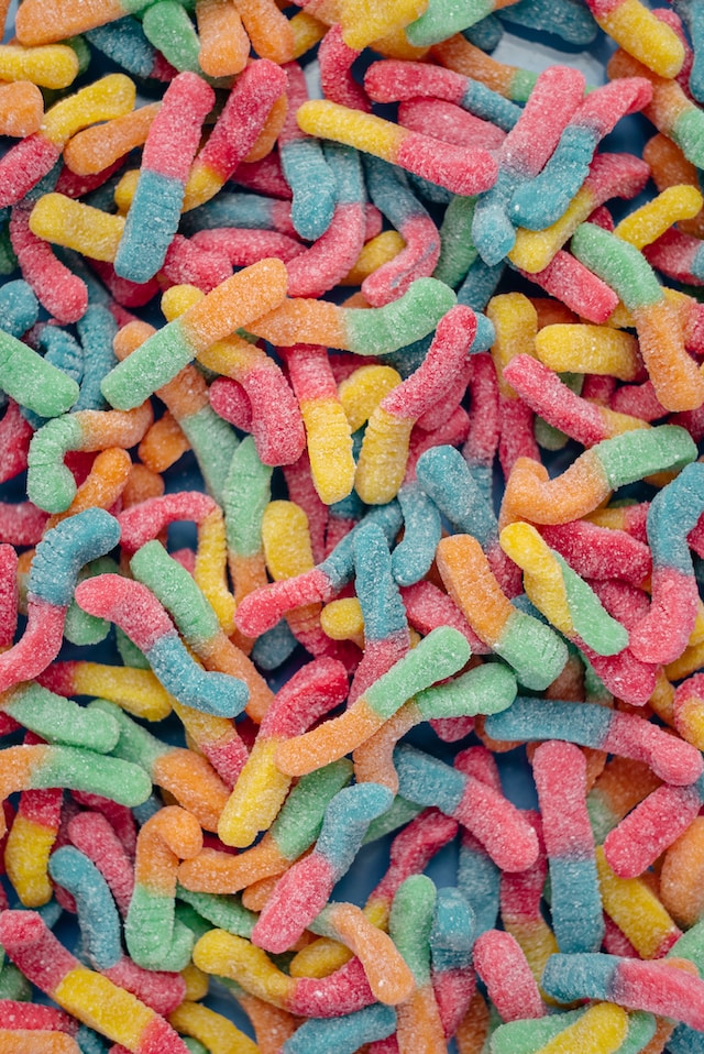 a bunch of multicoloured gummy worms