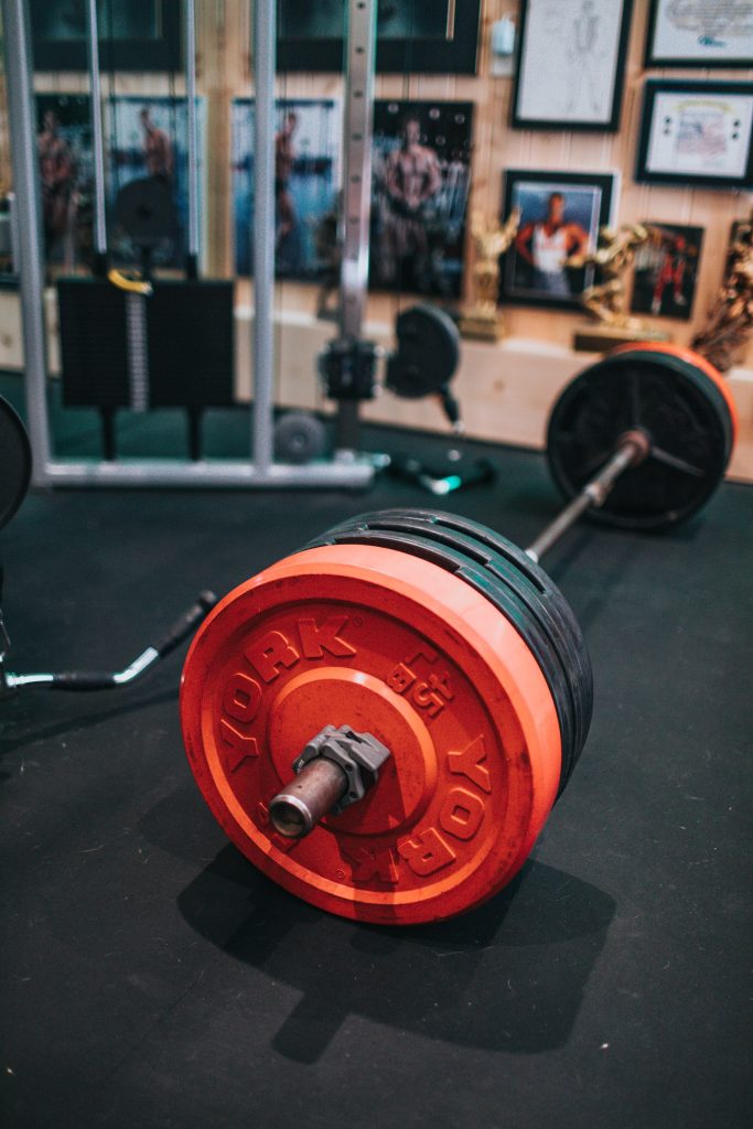 barbell with weights on